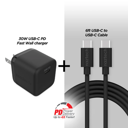 30W USB-C PD FAST WALL CHARGER | 6FT USB-C CABLE | BLACK