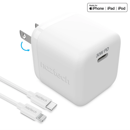 30W USB-C PD Fast Wall Charger | 6ft MFi Lightning Cable | White